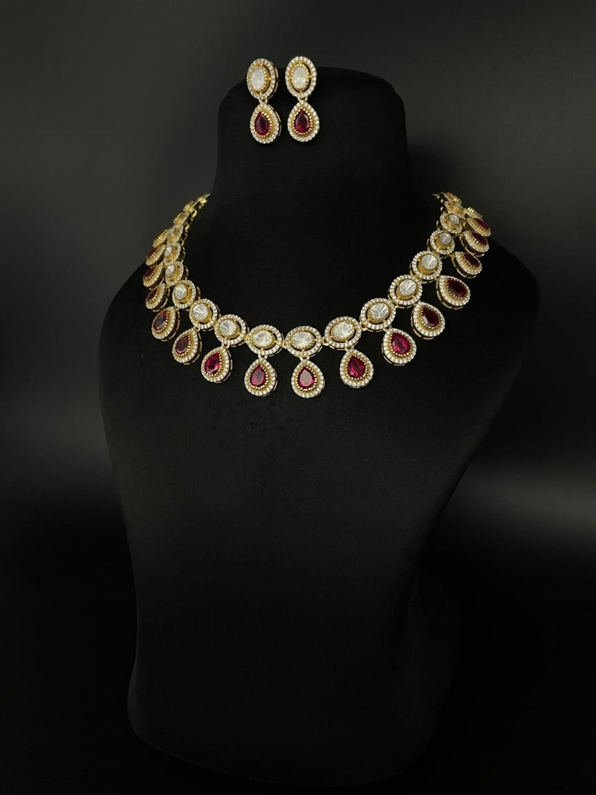 BEAUTIFUL RED NECKLACE PURE SILVER SET - Olivearajewels