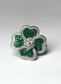 925 PURE SILVER STUNNING COCKTAIL GREEN COLOR FLOWER RING
