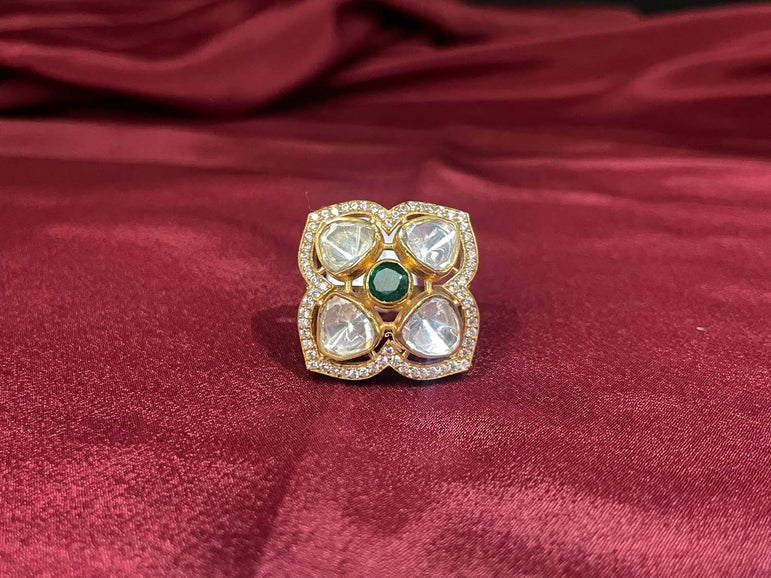 POLKI RING WITH GREEN STONE - Olivearajewels