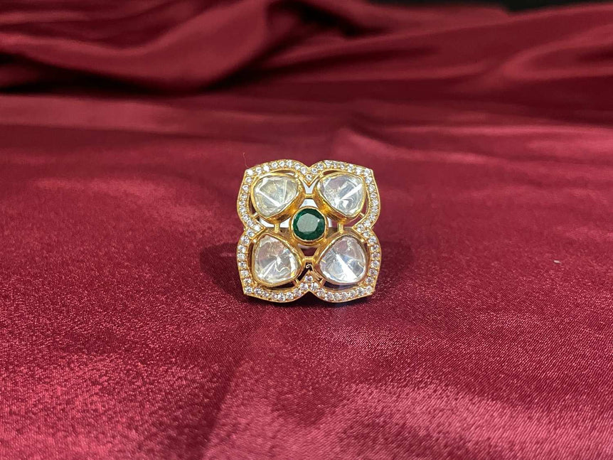 POLKI RING WITH GREEN STONE - Olivearajewels