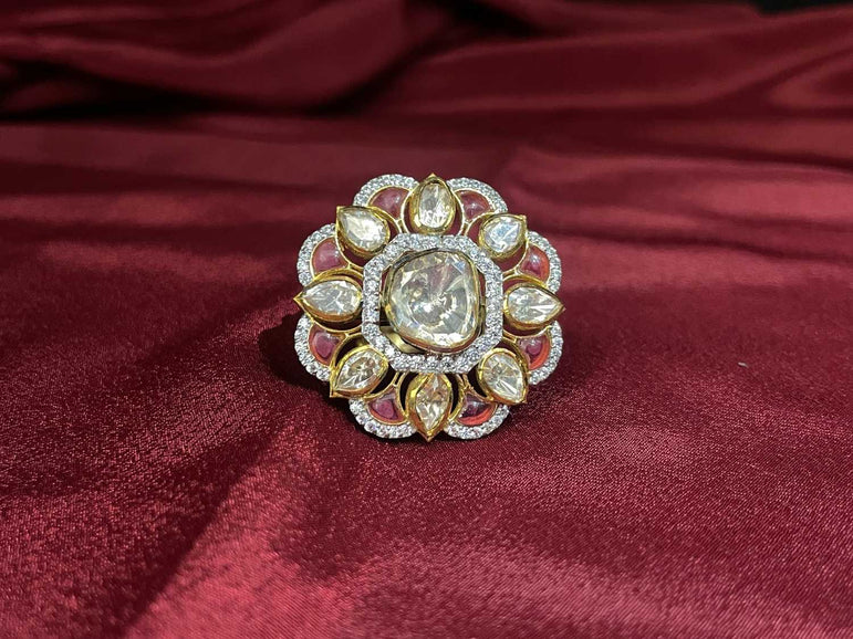 RED STONE POLKI RING - Olivearajewels