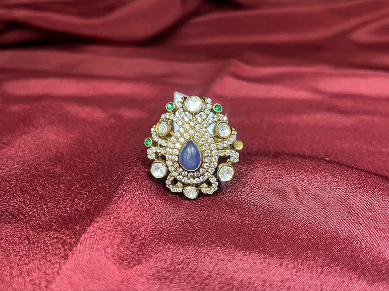 POLKI RING WITH BLUE STONE - Olivearajewels