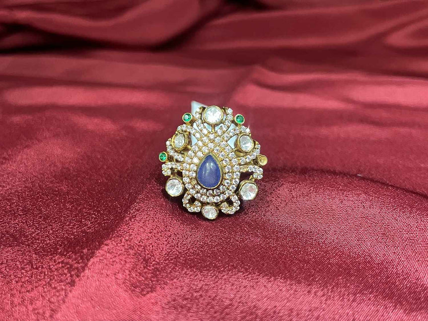 POLKI RING WITH BLUE STONE - Olivearajewels