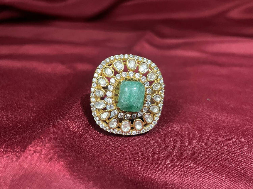 POLKI RING WITH LIGHT GREEN STONE - Olivearajewels