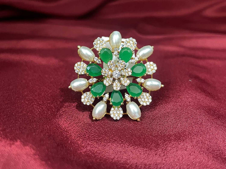 FANCY BIG SILVER RING WITH WHITE PEARLS - Olivearajewels