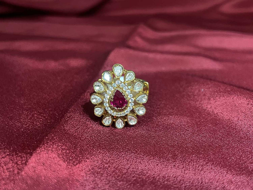 SMALL POLKI RING WITH RED STONE - Olivearajewels