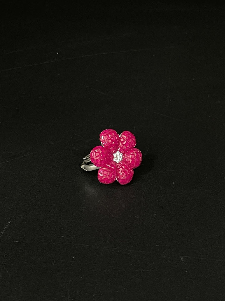 BEAUTIFUL PINK FLOWER PURE SILVER RING - Olivearajewels