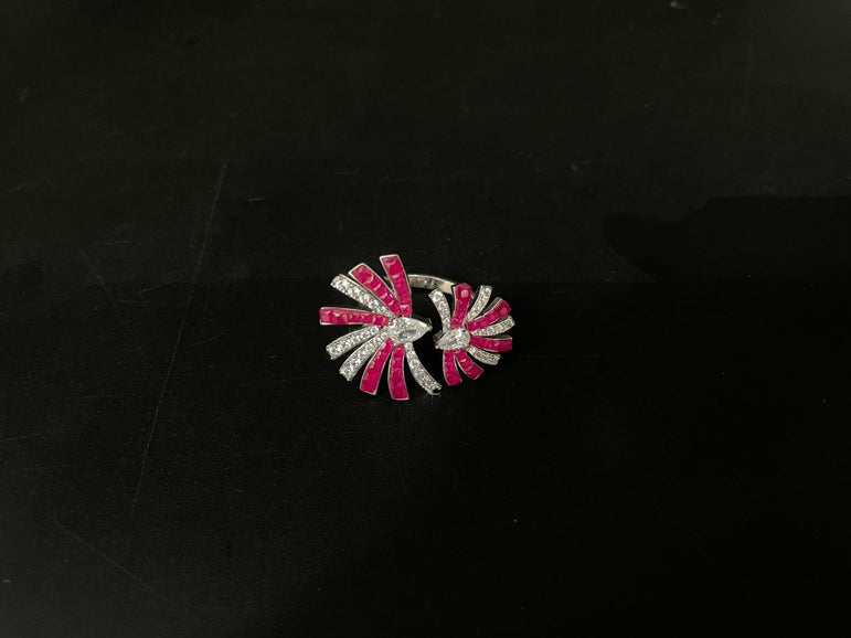 PINK COLOR COCKTAIL PURE SILVER RING - Olivearajewels