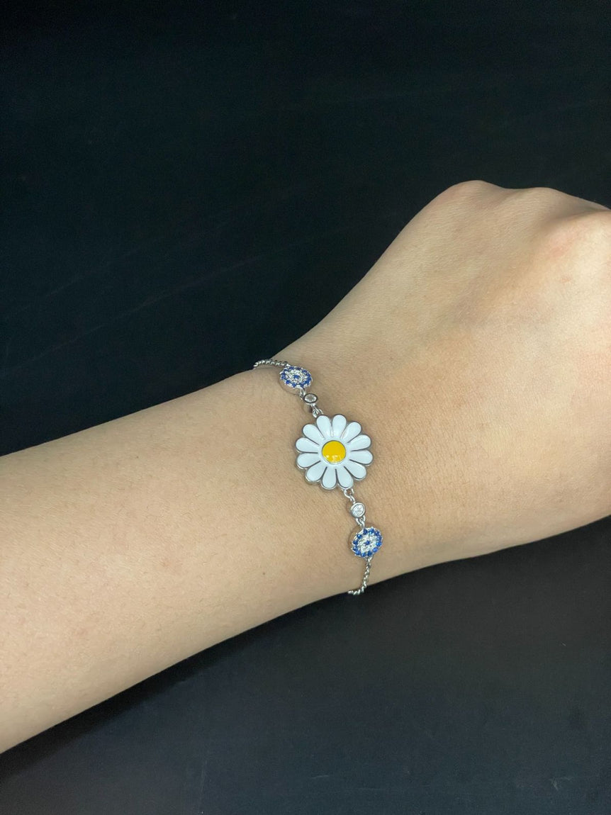 SUNFLOWER AND EVIL EYE PURE SILVER BRACELET - Olivearajewels