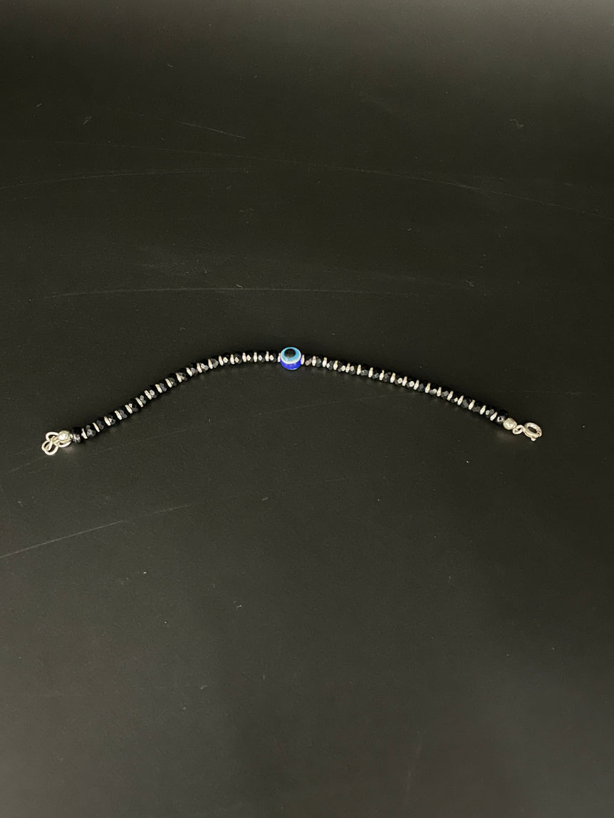 PURE SILVER NAZARIA WITH BLACK BEADS (ANKLET CUM BRACELET) - Olivearajewels
