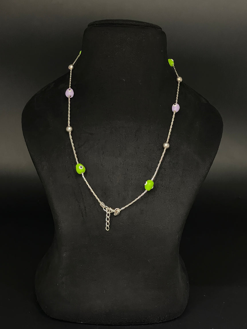 GREEN AND PURPLE NAZARIA ANKLET PURE SILVER ( 1 PAIR ) - Olivearajewels