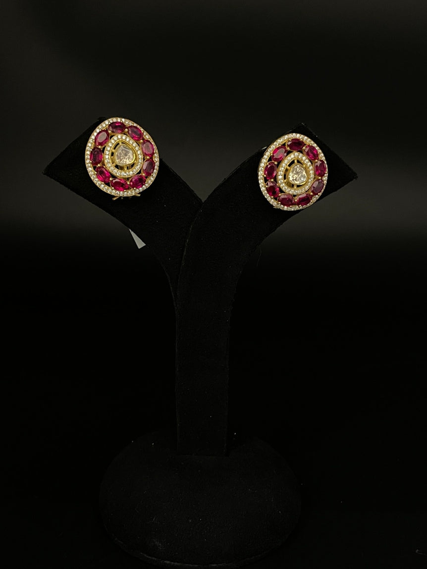 RED COLOR PURE SILVER STUDS - Olivearajewels