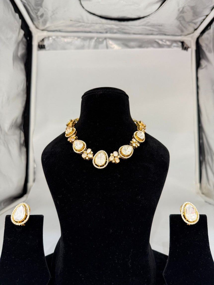 STYLISH OPEN POLKI PURE SILVER CHOKER SET - Olivearajewels