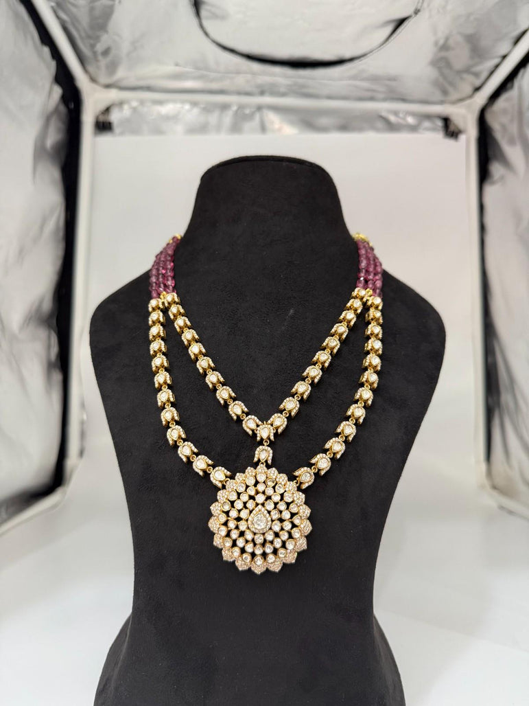 PINK POLKI PURE SILVER NECKLACE - Olivearajewels