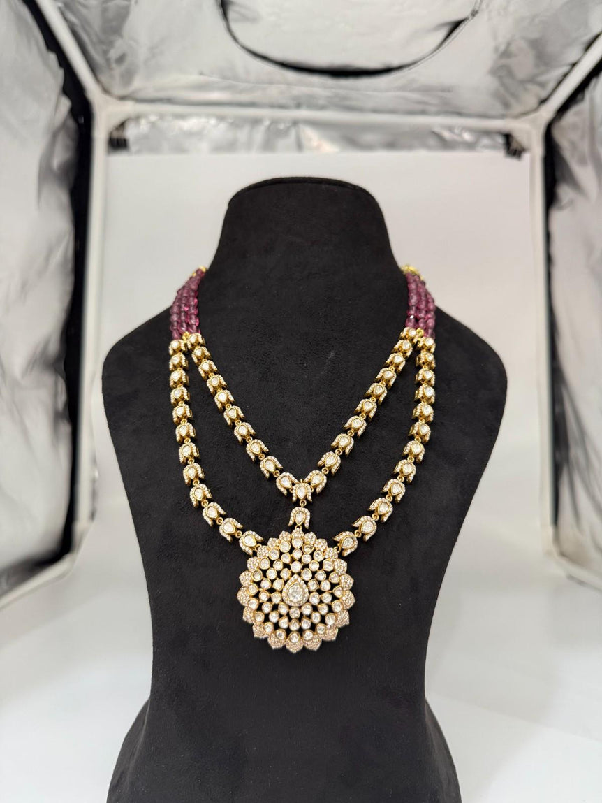 PINK POLKI PURE SILVER NECKLACE - Olivearajewels