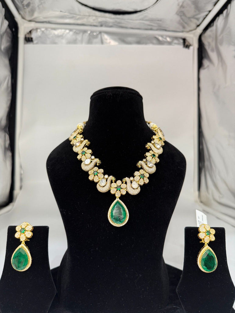 BEAUTIFUL PEACOCK SILVER POLKI SET - Olivearajewels