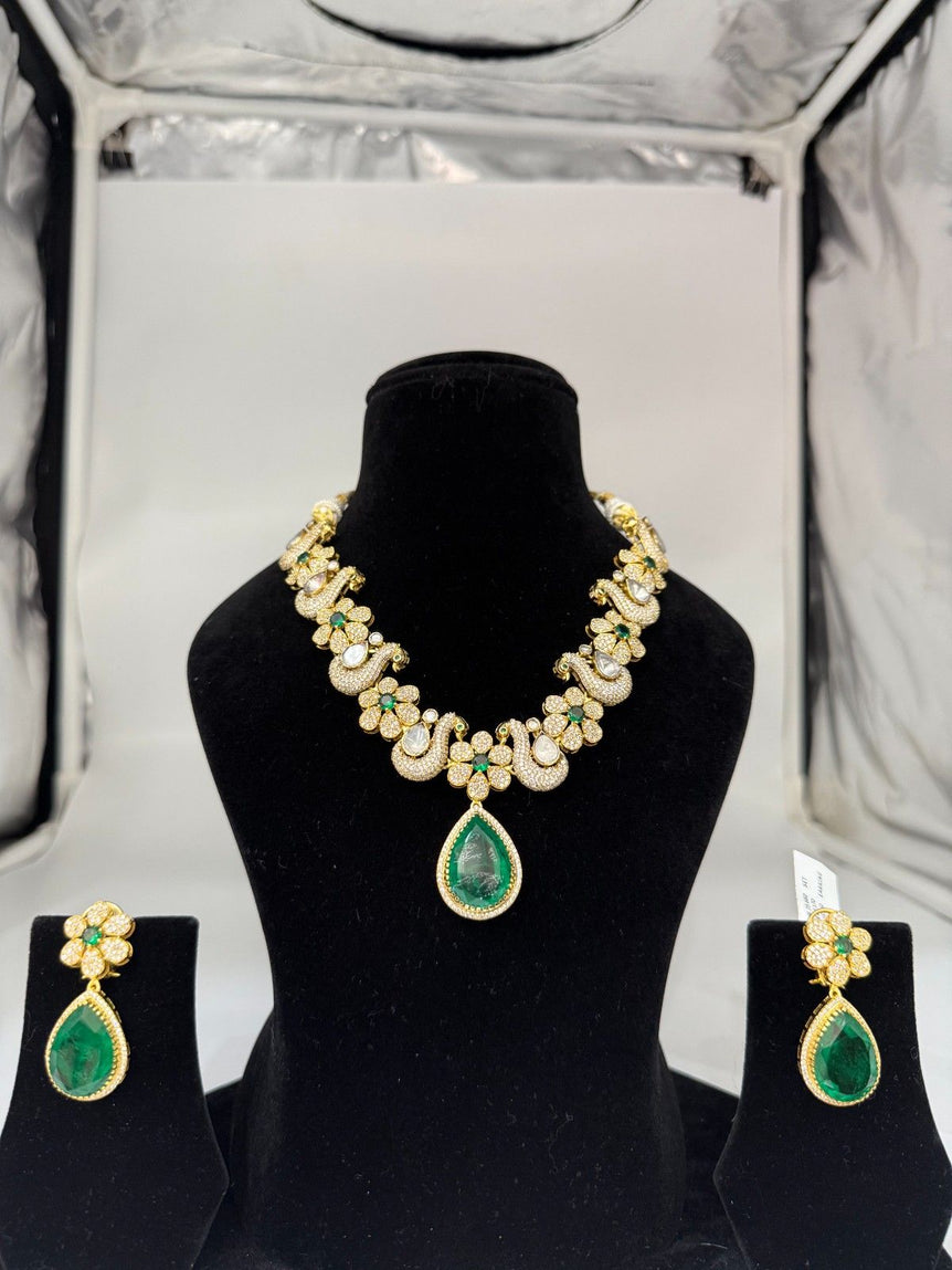 BEAUTIFUL PEACOCK SILVER POLKI SET - Olivearajewels