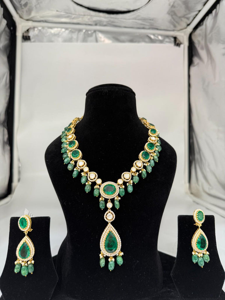FANCY GREEN STONE PURE SILVER SET - Olivearajewels