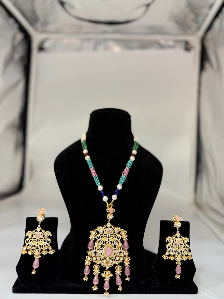 REAL LOOKING SILVER SET WITH PINK BEADS - Olivearajewels