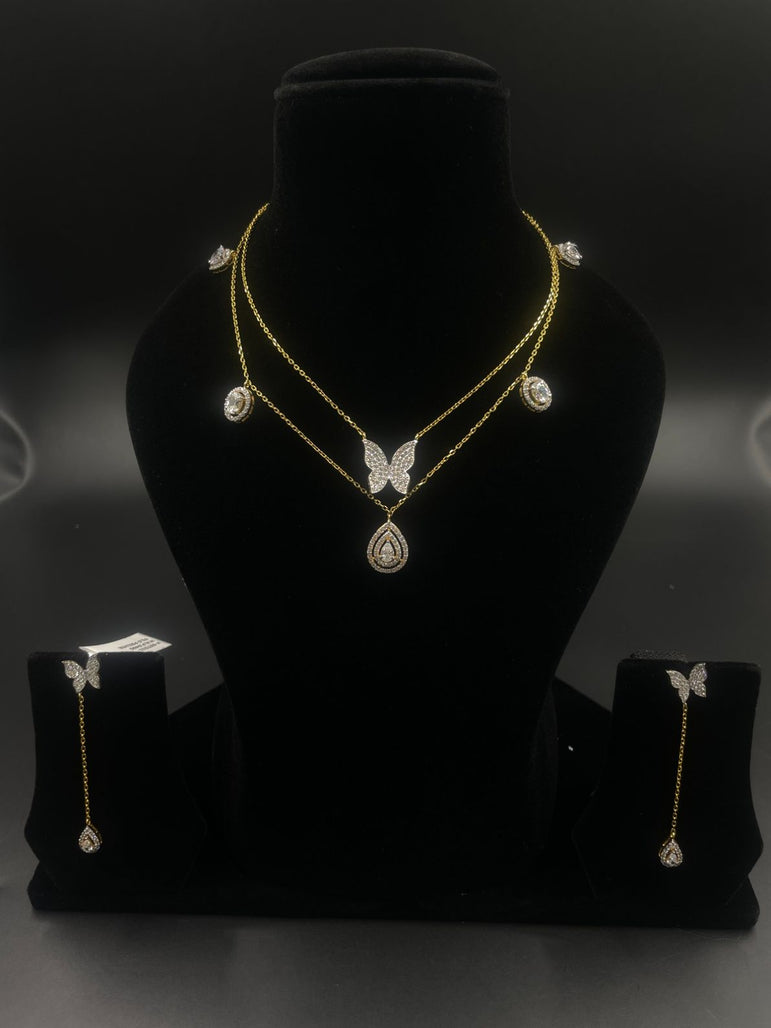 BEAUTIFUL DOUBLE LINE BUTTERFLY AND CHAIN PENDANT SET IN PURE SILVER - Olivearajewels