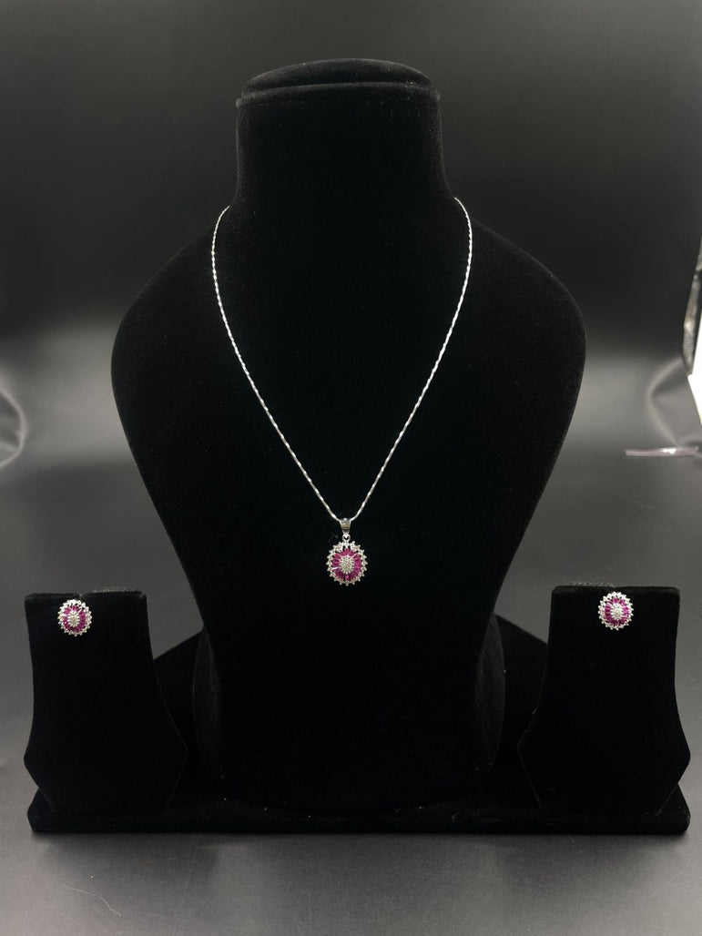 PINK COLOR PURE SILVER PENDANT SET WITHOUT CHAIN - Olivearajewels