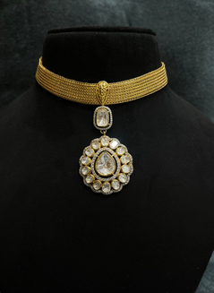 GOLDEN MOISSONITE POLKI NECKLACE