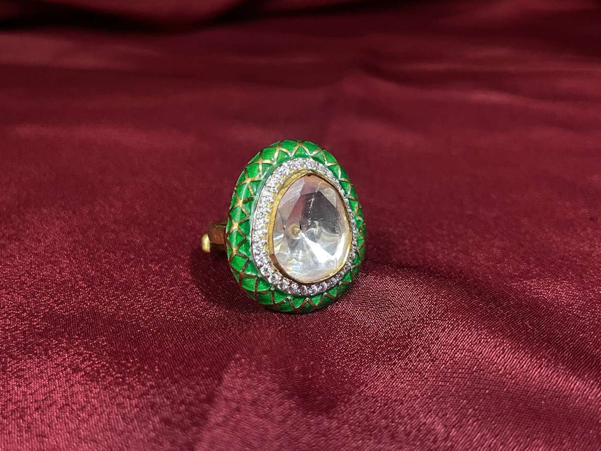 GREEN ENAMEL POLKI RNG