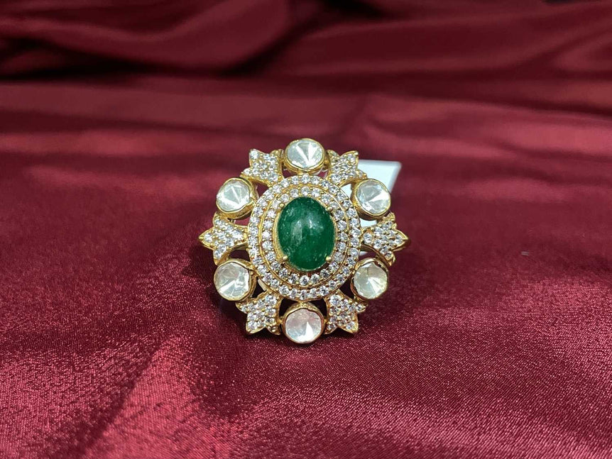 ELEGANT POLKI RING WITH DARK GREEN STONE