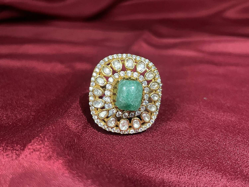 POLKI RING WITH LIGHT GREEN STONE