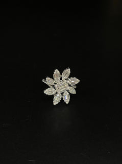 COCKTAIL FLOWER SHAPE DIAMOND PURE SILVER RING