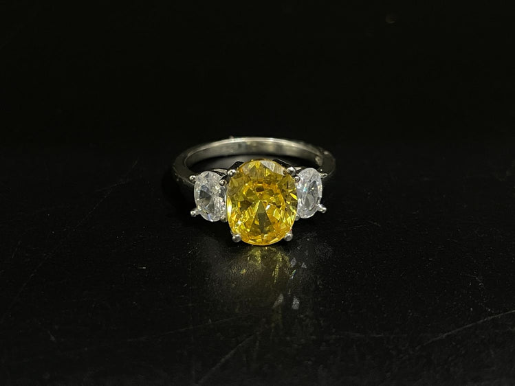 YELLOW AND WHITE DIAMOND STONE PURE SILVER RING - Olivearajewels