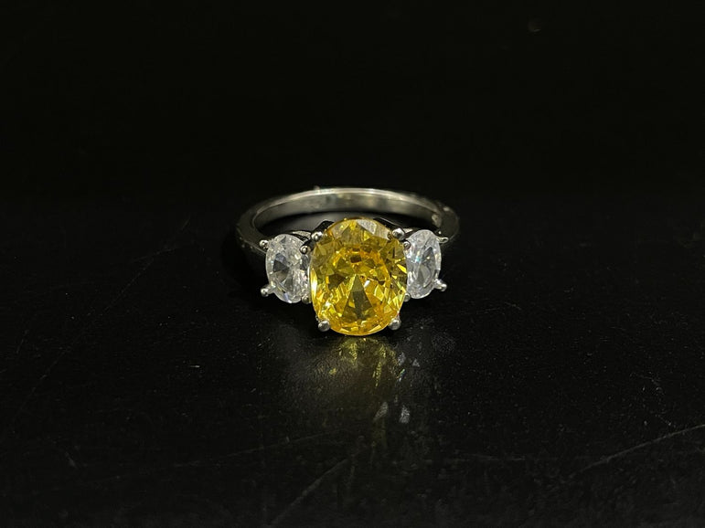YELLOW AND WHITE DIAMOND STONE PURE SILVER RING - Olivearajewels
