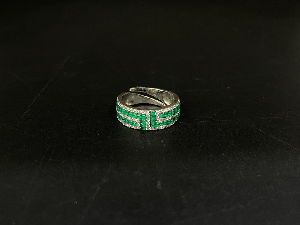 DESIGNER GREEN STONE PURE SILVER RING