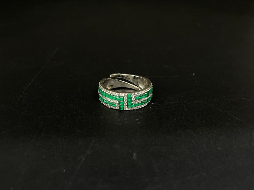 DESIGNER GREEN STONE PURE SILVER RING