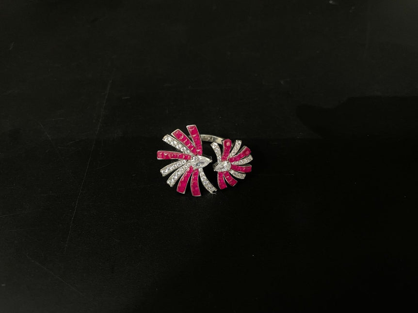PINK COLOR COCKTAIL PURE SILVER RING