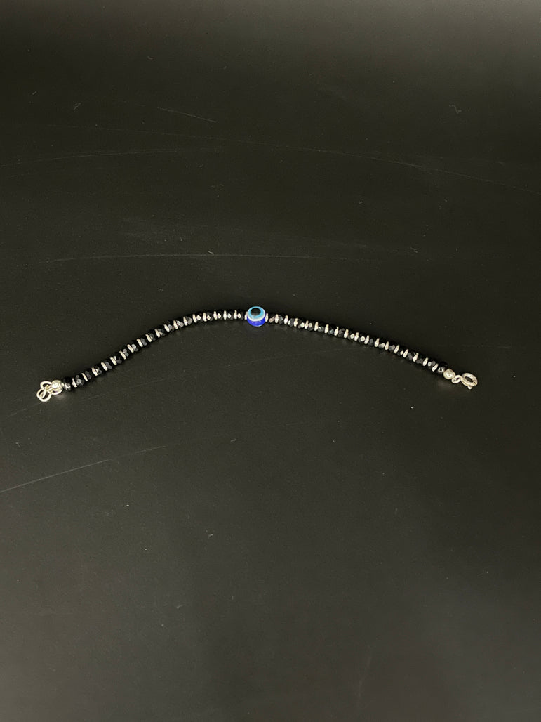 PURE SILVER NAZARIA WITH BLACK BEADS (ANKLET CUM BRACELET)