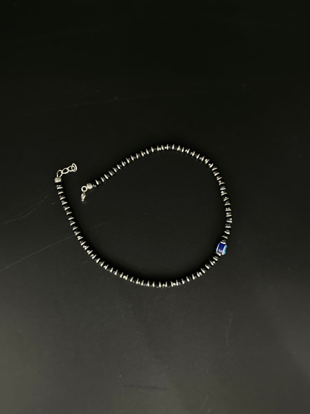 PURE SILVER NAZARIA WITH BLACK BEADS ANKLET