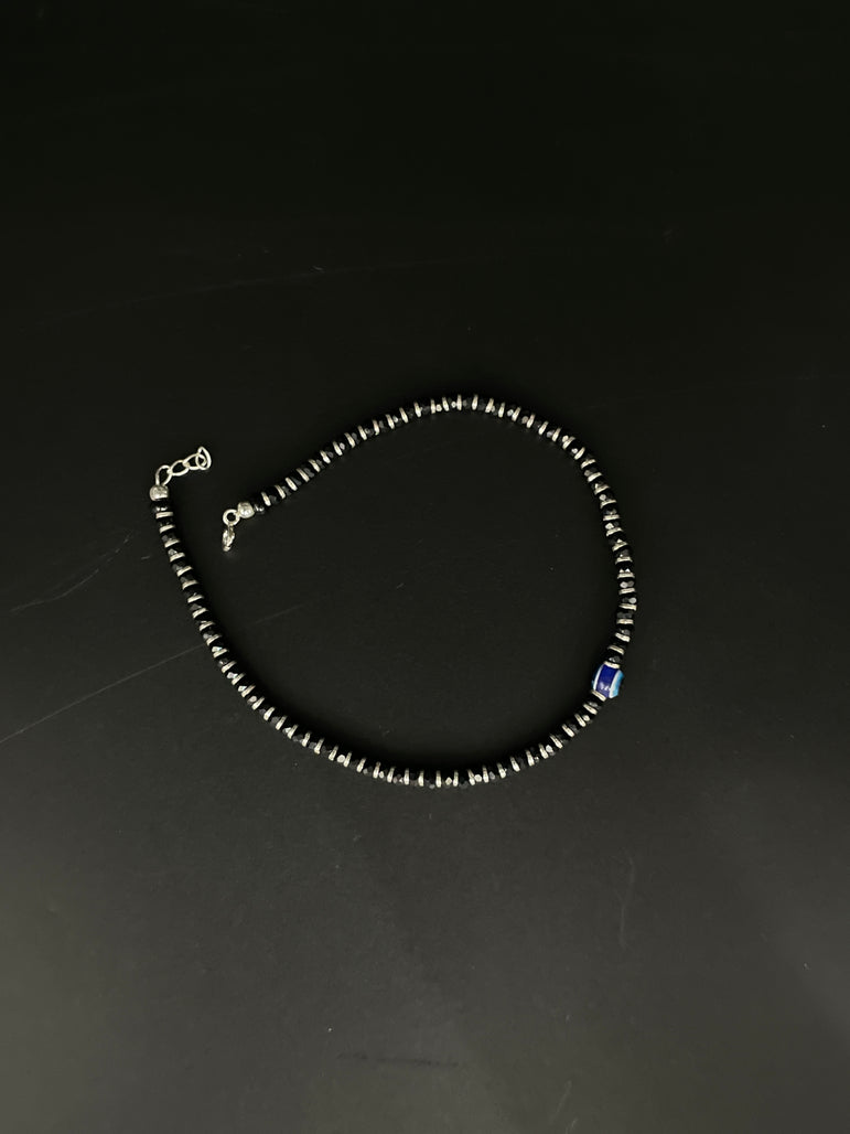 PURE SILVER NAZARIA WITH BLACK BEADS ANKLET