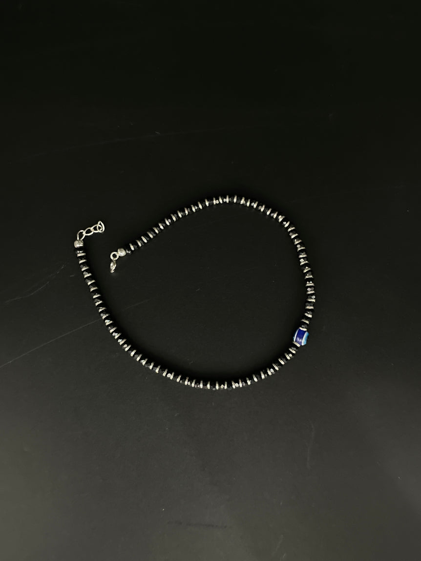 PURE SILVER NAZARIA WITH BLACK BEADS ANKLET