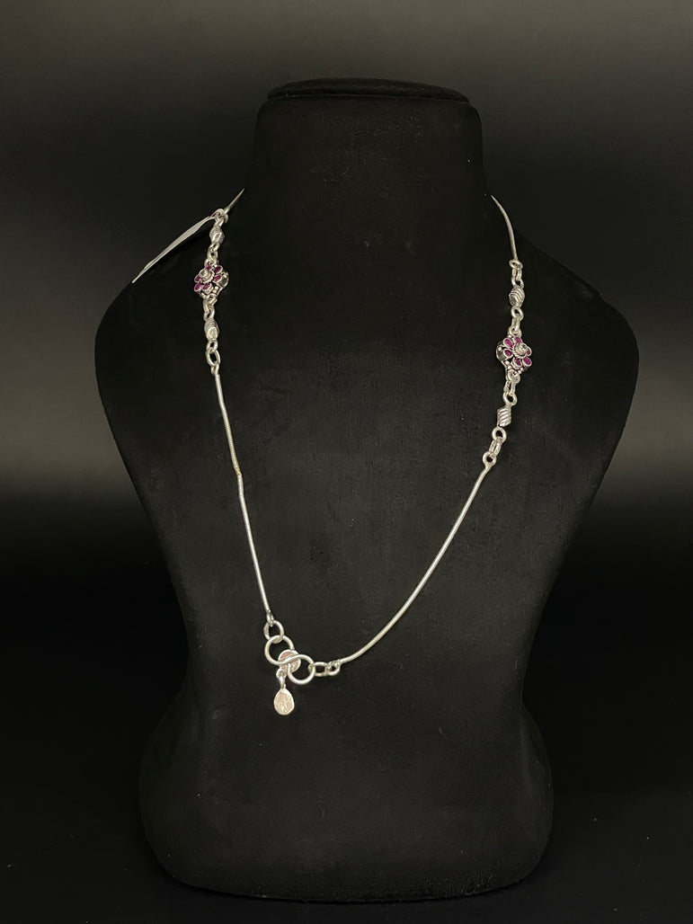 PURE SILVER ANKLET WITH PINK FLOWERS ( 1 PAIR )