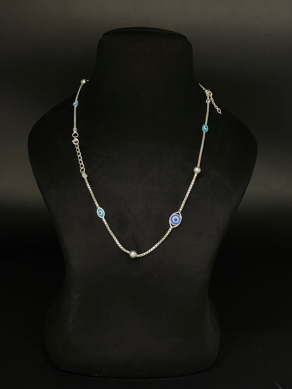 BEAUTIFUL EVIL EYE PURE SILVER ANKLET IN BLUE COLOURS ( 1 PAIR )