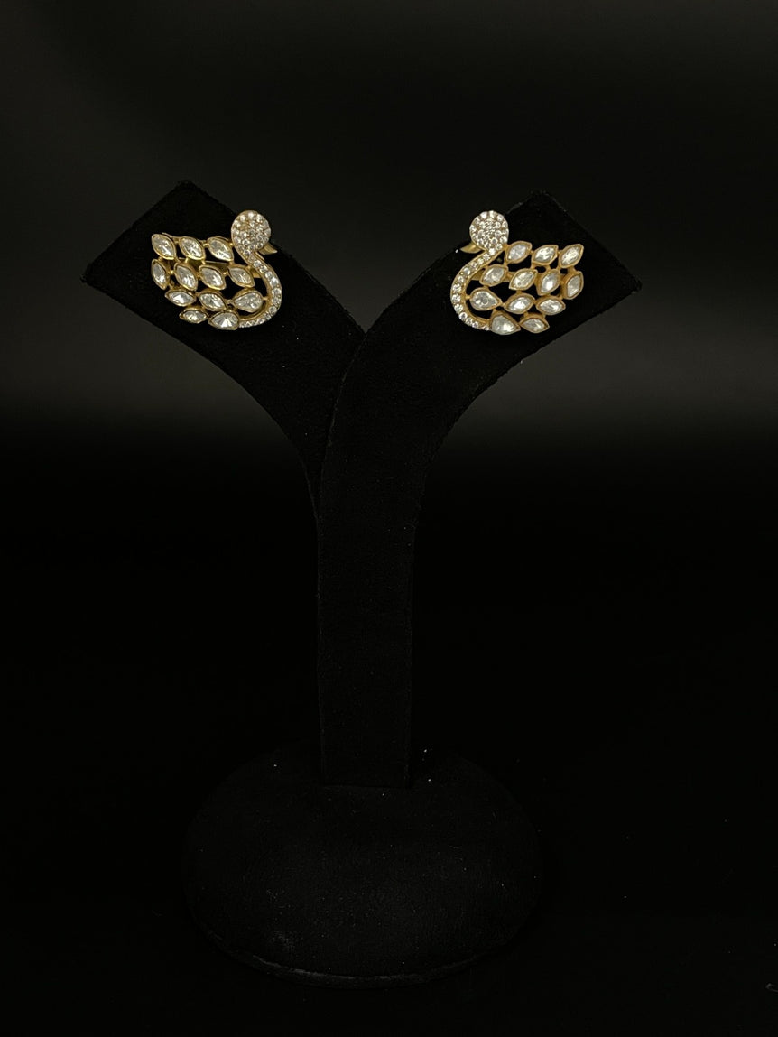 BEAUTIFUL DUCK SHAPED POLKI PURE SILVER EARRINGS