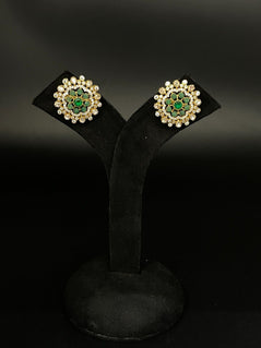 PERFECT GREEN POLKI PURE SILVER STUDS