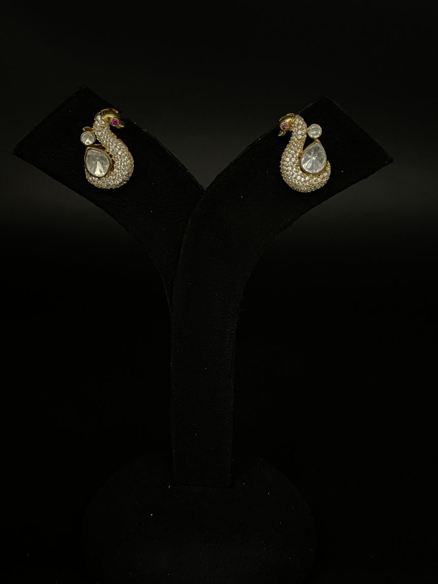 PEACOCK POLKI PURE SILVER STUDS