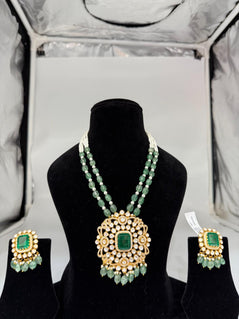 BEAUTIFUL GREEN MALA POLKI PENDANT SET