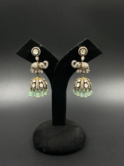 LONG ELEPHANT DESIGN PURE SILVER JHUMKAS - Olivearajewels